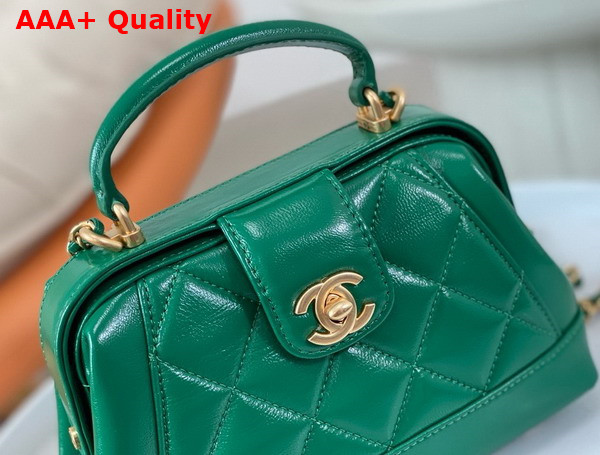 Chanel Mini Bag with Top Handle Green Shiny Lambskin Gold Tone Metal AS4958 Replica