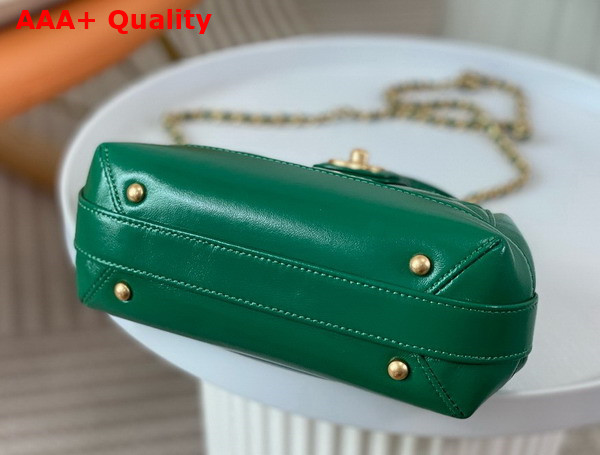 Chanel Mini Bag with Top Handle Green Shiny Lambskin Gold Tone Metal AS4958 Replica