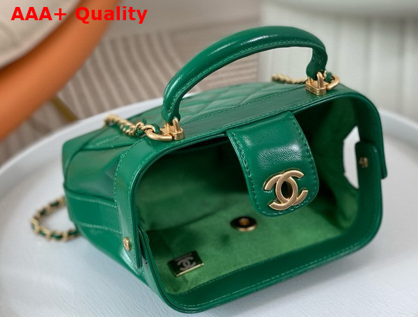 Chanel Mini Bag with Top Handle Green Shiny Lambskin Gold Tone Metal AS4958 Replica