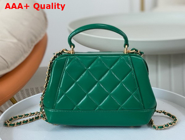 Chanel Mini Bag with Top Handle Green Shiny Lambskin Gold Tone Metal AS4958 Replica