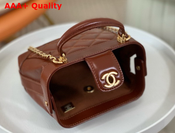 Chanel Mini Bag with Top Handle Shiny Lambskin Gold Tone Metal Brown AS4958 Replica