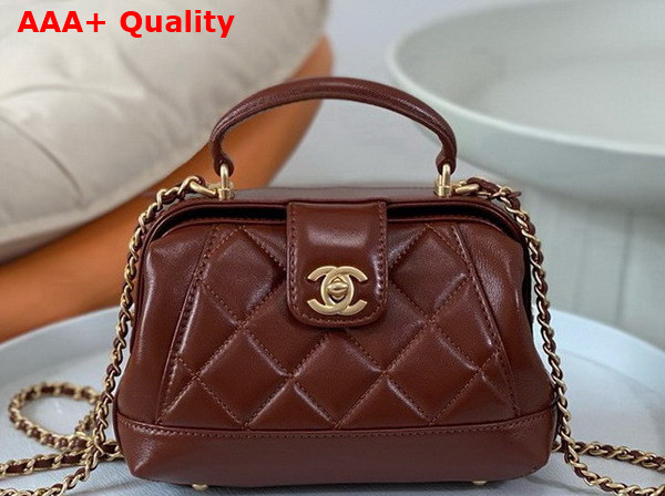 Chanel Mini Bag with Top Handle Shiny Lambskin Gold Tone Metal Brown AS4958 Replica