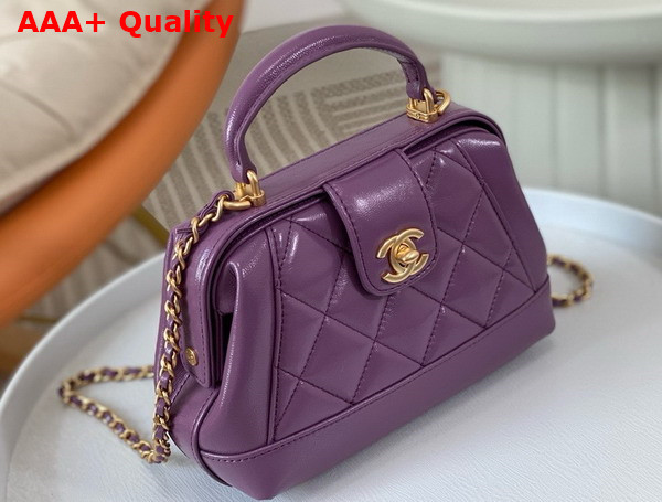 Chanel Mini Bag with Top Handle Shiny Lambskin Gold Tone Metal Purple AS4958 Replica