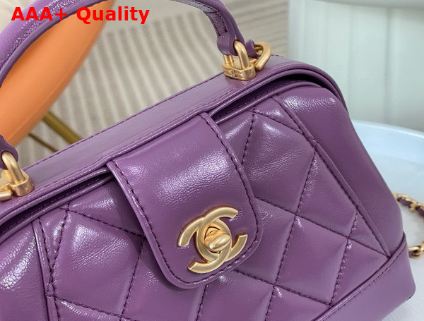 Chanel Mini Bag with Top Handle Shiny Lambskin Gold Tone Metal Purple AS4958 Replica