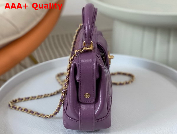 Chanel Mini Bag with Top Handle Shiny Lambskin Gold Tone Metal Purple AS4958 Replica