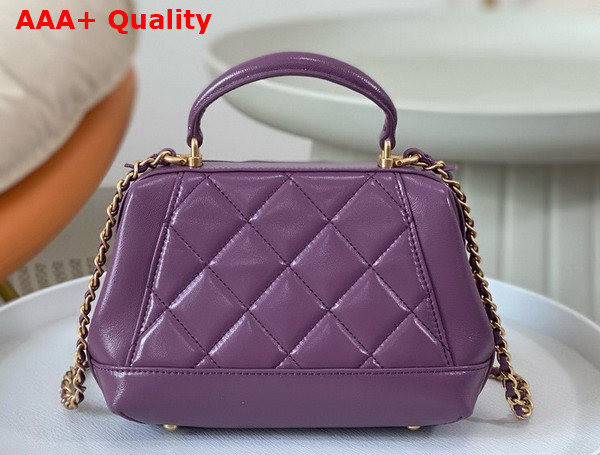 Chanel Mini Bag with Top Handle Shiny Lambskin Gold Tone Metal Purple AS4958 Replica