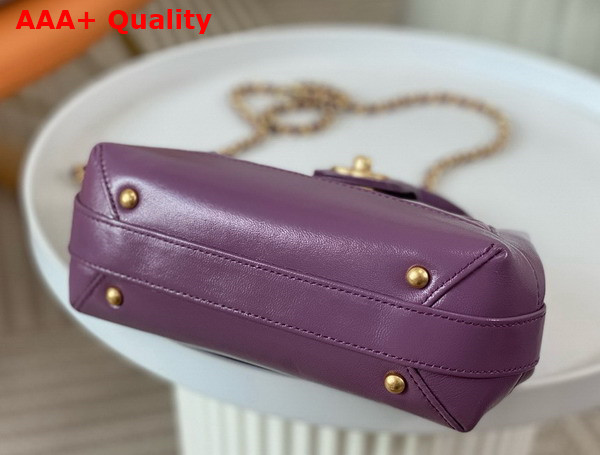 Chanel Mini Bag with Top Handle Shiny Lambskin Gold Tone Metal Purple AS4958 Replica