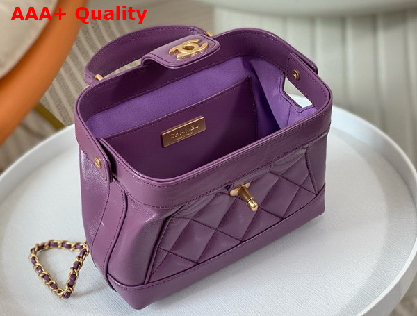 Chanel Mini Bag with Top Handle Shiny Lambskin Gold Tone Metal Purple AS4958 Replica