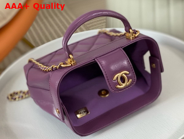 Chanel Mini Bag with Top Handle Shiny Lambskin Gold Tone Metal Purple AS4958 Replica