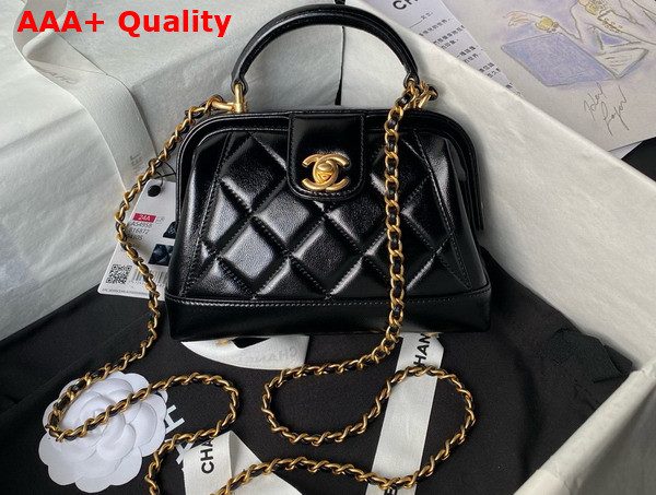 Chanel Mini Bag with Top Handle in Black Shiny Lambskin with Gold Tone Metal AS4958 Replica