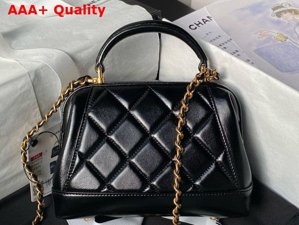 Chanel Mini Bag with Top Handle in Black Shiny Lambskin with Gold Tone Metal AS4958 Replica