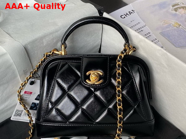 Chanel Mini Bag with Top Handle in Black Shiny Lambskin with Gold Tone Metal AS4958 Replica