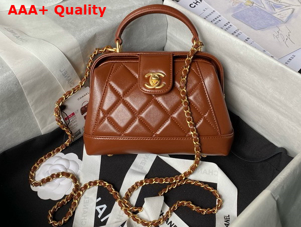 Chanel Mini Bag with Top Handle in Brown Shiny Lambskin with Gold Tone Metal AS4958 Replica