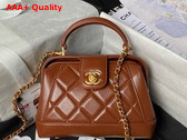 Chanel Mini Bag with Top Handle in Brown Shiny Lambskin with Gold Tone Metal AS4958 Replica