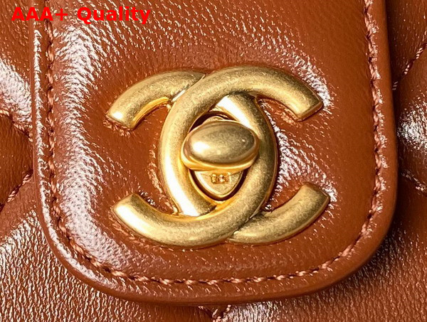 Chanel Mini Bag with Top Handle in Brown Shiny Lambskin with Gold Tone Metal AS4958 Replica