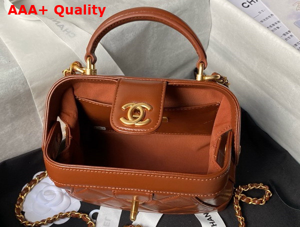 Chanel Mini Bag with Top Handle in Brown Shiny Lambskin with Gold Tone Metal AS4958 Replica