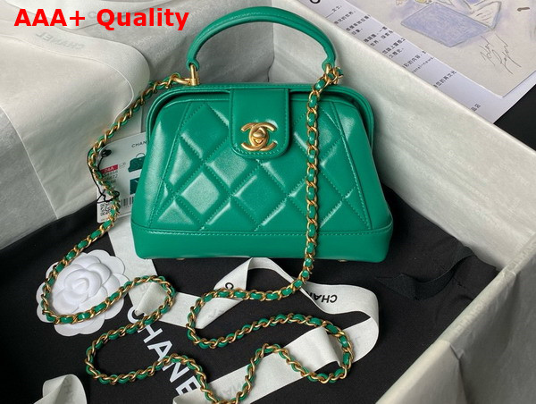 Chanel Mini Bag with Top Handle in Green Shiny Lambskin with Gold Tone Metal AS4958 Replica