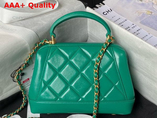 Chanel Mini Bag with Top Handle in Green Shiny Lambskin with Gold Tone Metal AS4958 Replica