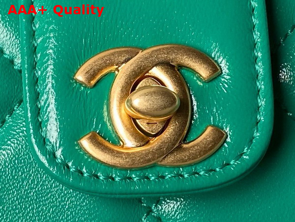 Chanel Mini Bag with Top Handle in Green Shiny Lambskin with Gold Tone Metal AS4958 Replica