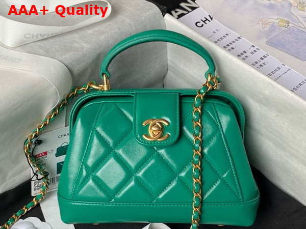 Chanel Mini Bag with Top Handle in Green Shiny Lambskin with Gold Tone Metal AS4958 Replica