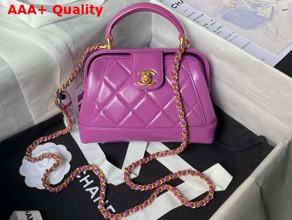 Chanel Mini Bag with Top Handle in Purple Shiny Lambskin with Gold Tone Metal AS4958 Replica