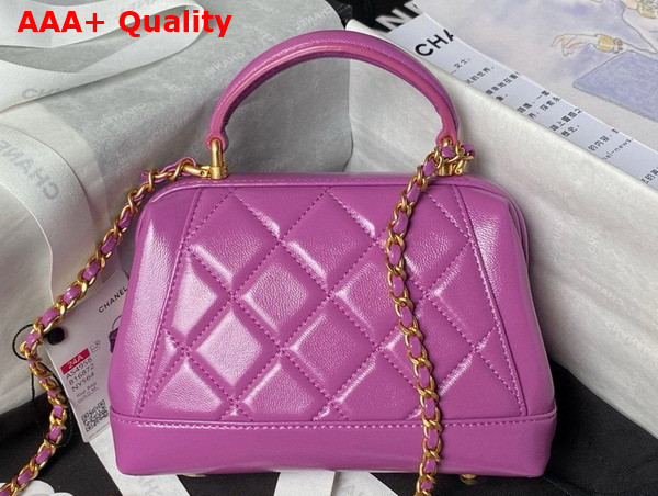 Chanel Mini Bag with Top Handle in Purple Shiny Lambskin with Gold Tone Metal AS4958 Replica