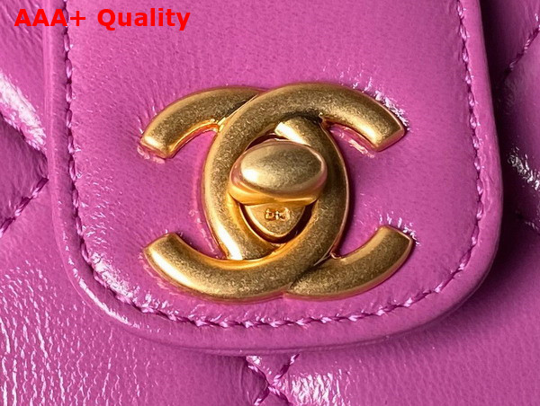 Chanel Mini Bag with Top Handle in Purple Shiny Lambskin with Gold Tone Metal AS4958 Replica