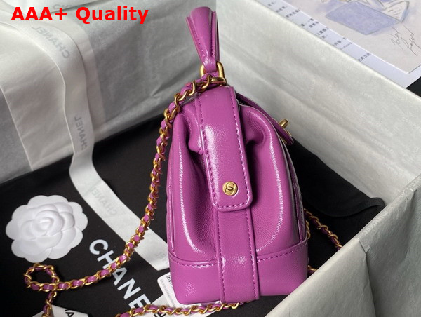 Chanel Mini Bag with Top Handle in Purple Shiny Lambskin with Gold Tone Metal AS4958 Replica