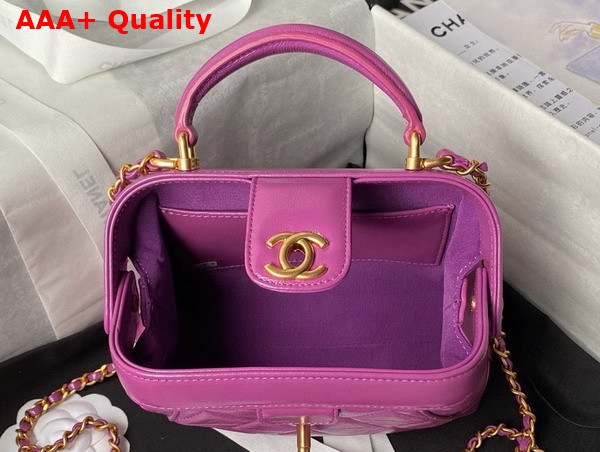 Chanel Mini Bag with Top Handle in Purple Shiny Lambskin with Gold Tone Metal AS4958 Replica