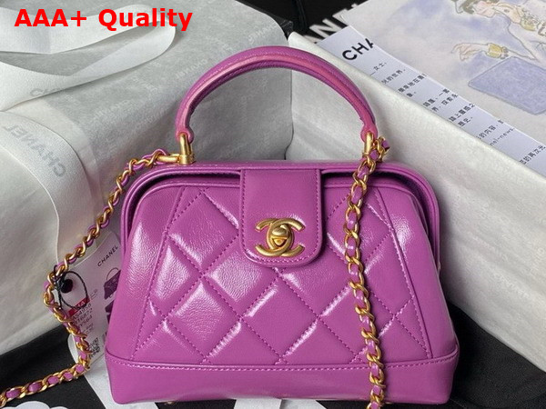 Chanel Mini Bag with Top Handle in Purple Shiny Lambskin with Gold Tone Metal AS4958 Replica