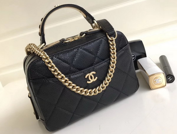 Chanel Mini Bowling Bag in Black Grained Calfskin with Gold Tone Metal For Sale