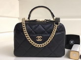 Chanel Mini Bowling Bag in Black Grained Calfskin with Gold Tone Metal For Sale