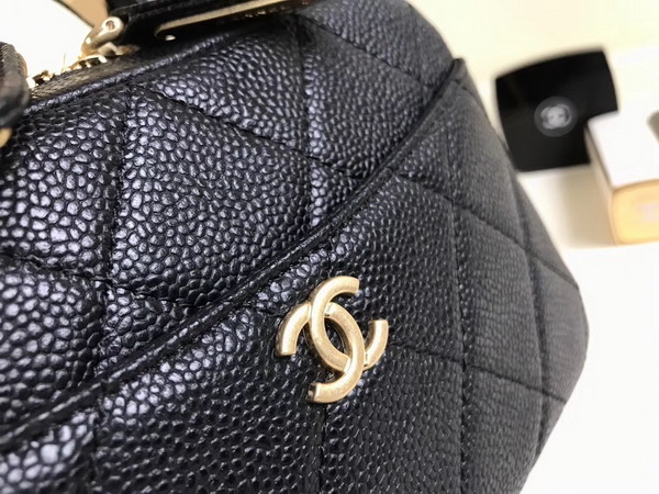 Chanel Mini Bowling Bag in Black Grained Calfskin with Gold Tone Metal For Sale