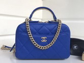 Chanel Mini Bowling Bag in Blue Grained Calfskin with Gold Tone Metal For Sale