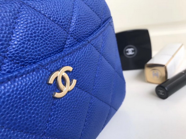 Chanel Mini Bowling Bag in Blue Grained Calfskin with Gold Tone Metal For Sale