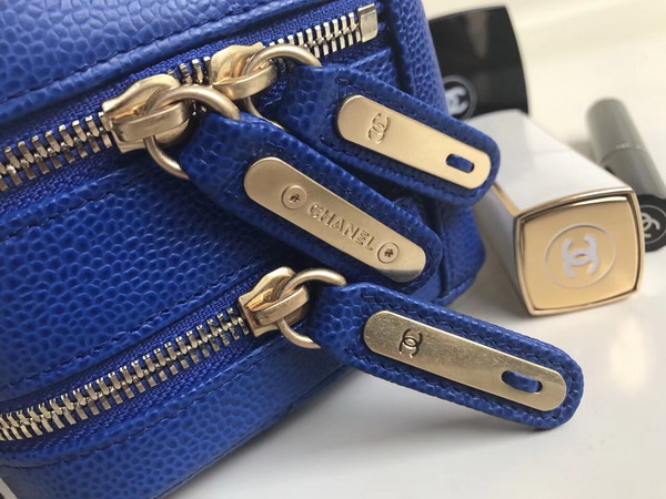 Chanel Mini Bowling Bag in Blue Grained Calfskin with Gold Tone Metal For Sale