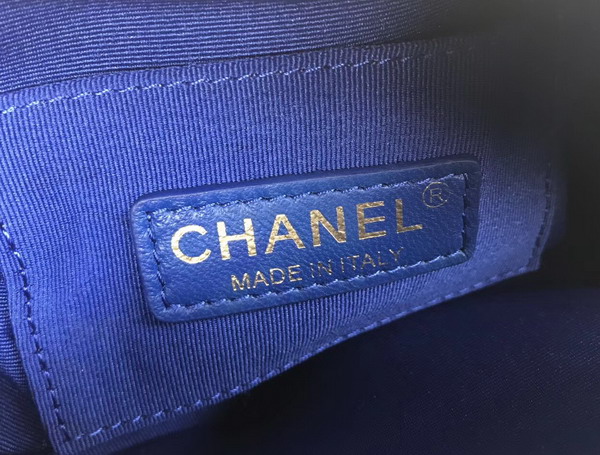 Chanel Mini Bowling Bag in Blue Grained Calfskin with Gold Tone Metal For Sale