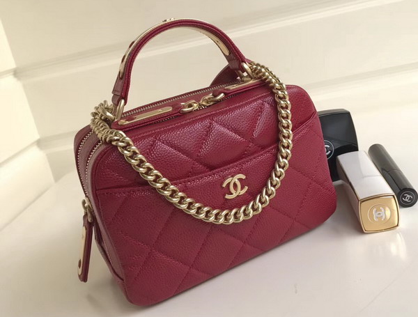 Chanel Mini Bowling Bag in Dark Red Grained Calfskin with Gold Tone Metal For Sale