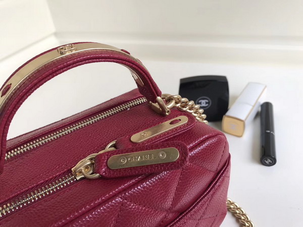 Chanel Mini Bowling Bag in Dark Red Grained Calfskin with Gold Tone Metal For Sale