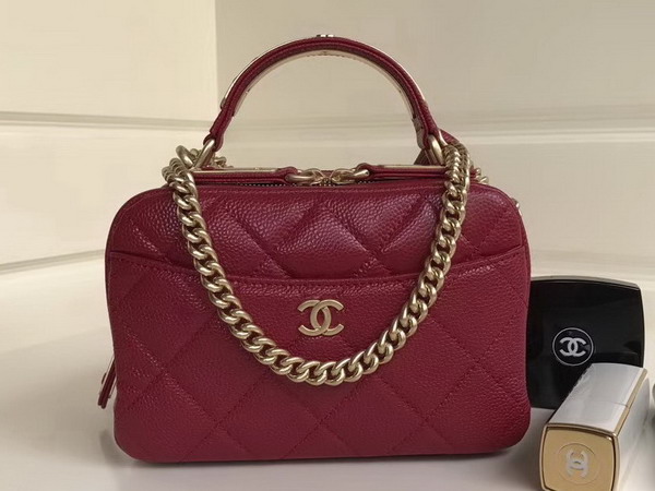 Chanel Mini Bowling Bag in Dark Red Grained Calfskin with Gold Tone Metal For Sale