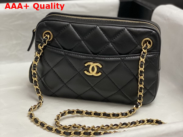 Chanel Mini Camera Case in Black Shiny Lambskin Gold Tone Metal AS5190 Replica