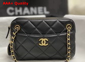 Chanel Mini Camera Case in Black Shiny Lambskin Gold Tone Metal AS5190 Replica