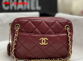 Chanel Mini Camera Case in Burgundy Shiny Lambskin Gold Tone Metal AS5190 Replica