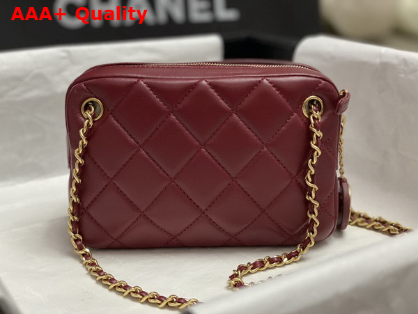 Chanel Mini Camera Case in Burgundy Shiny Lambskin Gold Tone Metal AS5190 Replica