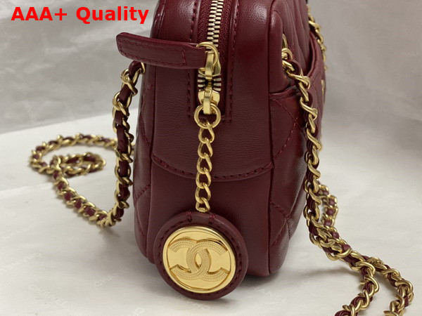 Chanel Mini Camera Case in Burgundy Shiny Lambskin Gold Tone Metal AS5190 Replica