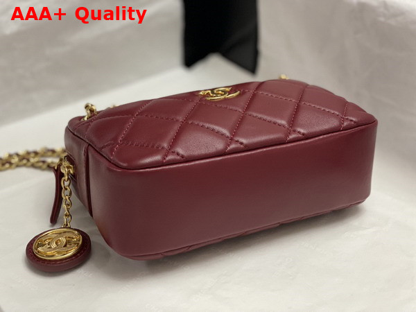 Chanel Mini Camera Case in Burgundy Shiny Lambskin Gold Tone Metal AS5190 Replica