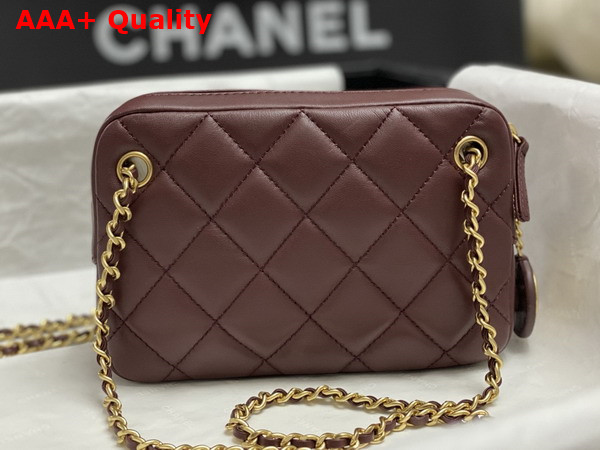 Chanel Mini Camera Case in Dark Brown Shiny Lambskin Gold Tone Metal AS5190 Replica