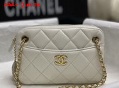 Chanel Mini Camera Case in White Shiny Lambskin Gold Tone Metal AS5190 Replica