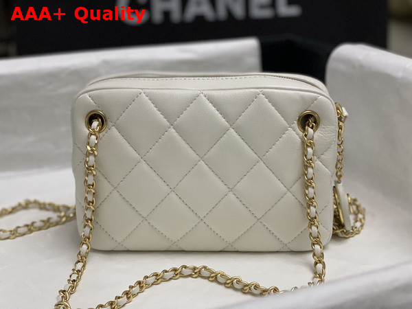 Chanel Mini Camera Case in White Shiny Lambskin Gold Tone Metal AS5190 Replica