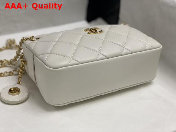 Chanel Mini Camera Case in White Shiny Lambskin Gold Tone Metal AS5190 Replica